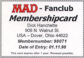 German MAD Fan Club Card, Front
