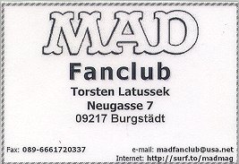 German MAD Fan Club Card, Back