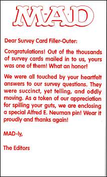 MAD Survey Card, 1994