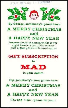 MAD Christmas Subscription Card, 1980s