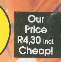 South African Mad pricing mark in Rands.