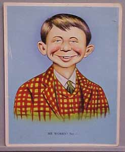 Pre-MAD Alfred What Me Worry Postcard, Large Image Checked Coat