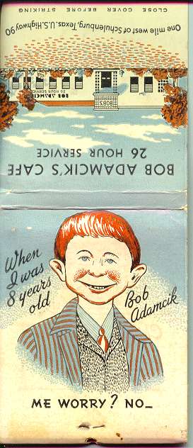 Bob Adamick Match Book Cover, Outside View