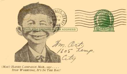 PRE-MAD 1948 Political Postcard, Front View